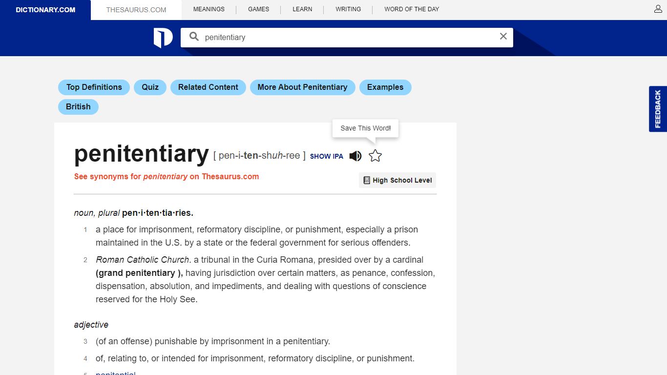 Penitentiary Definition & Meaning | Dictionary.com